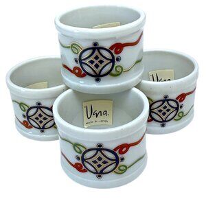 Vintage Vera Neumann Napkin Rings Set of 4 Elegant Scroll White Ceramic